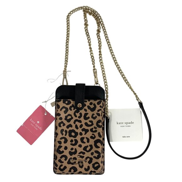 Kate Spade NY Remi Graphic Leopard Print Phone Crossbody Bag Chain Strap - Picture 1 of 8